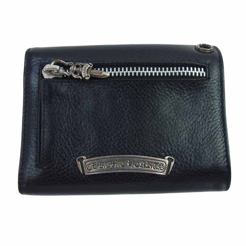 CHROME HEARTS クロムハーツ（原本無） WAVE MINI ウェーブミニ クロスボール ボタン レザー ウォレット 財布 ブラック系【中古】