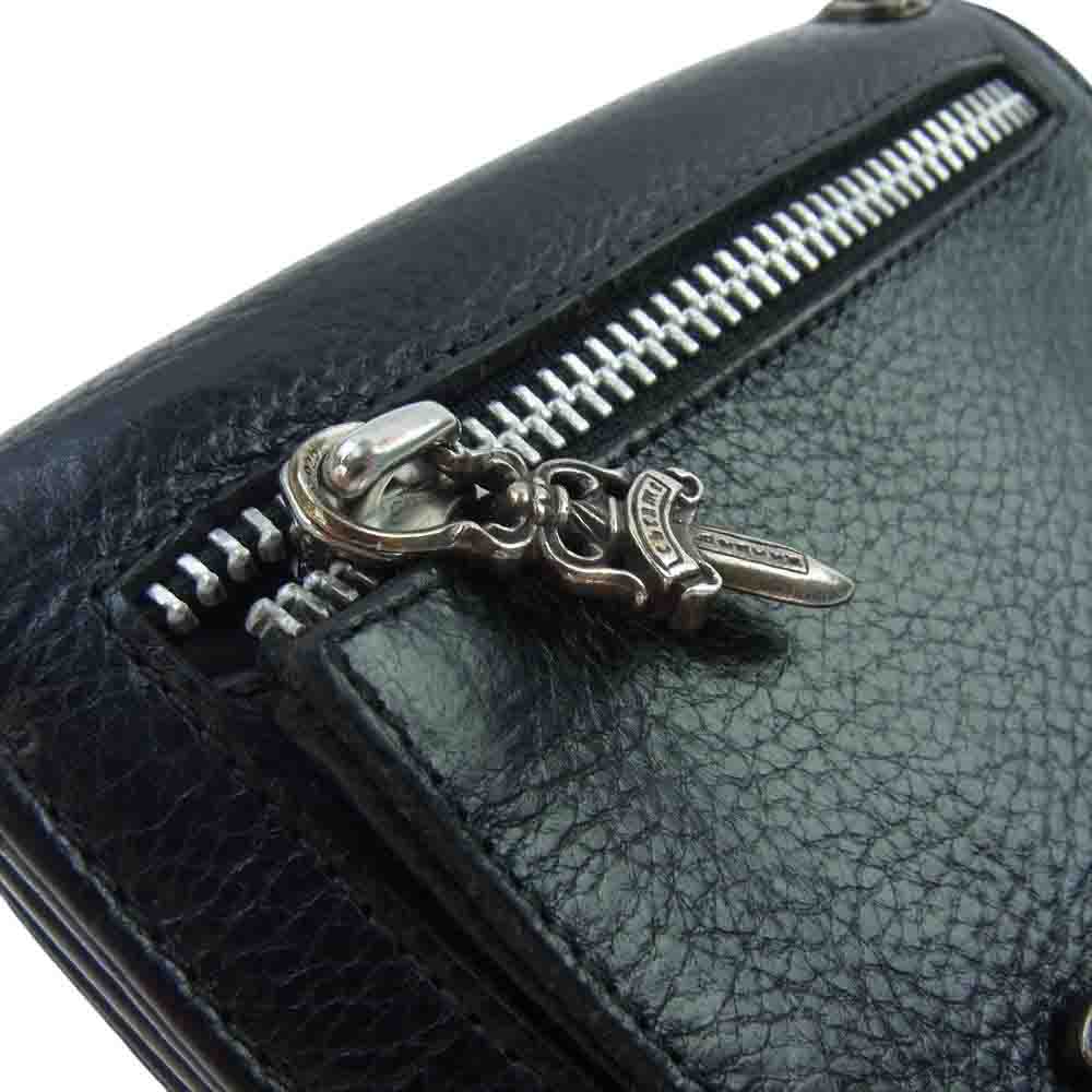 CHROME HEARTS クロムハーツ（原本無） WAVE MINI ウェーブミニ クロスボール ボタン レザー ウォレット 財布 ブラック系【中古】