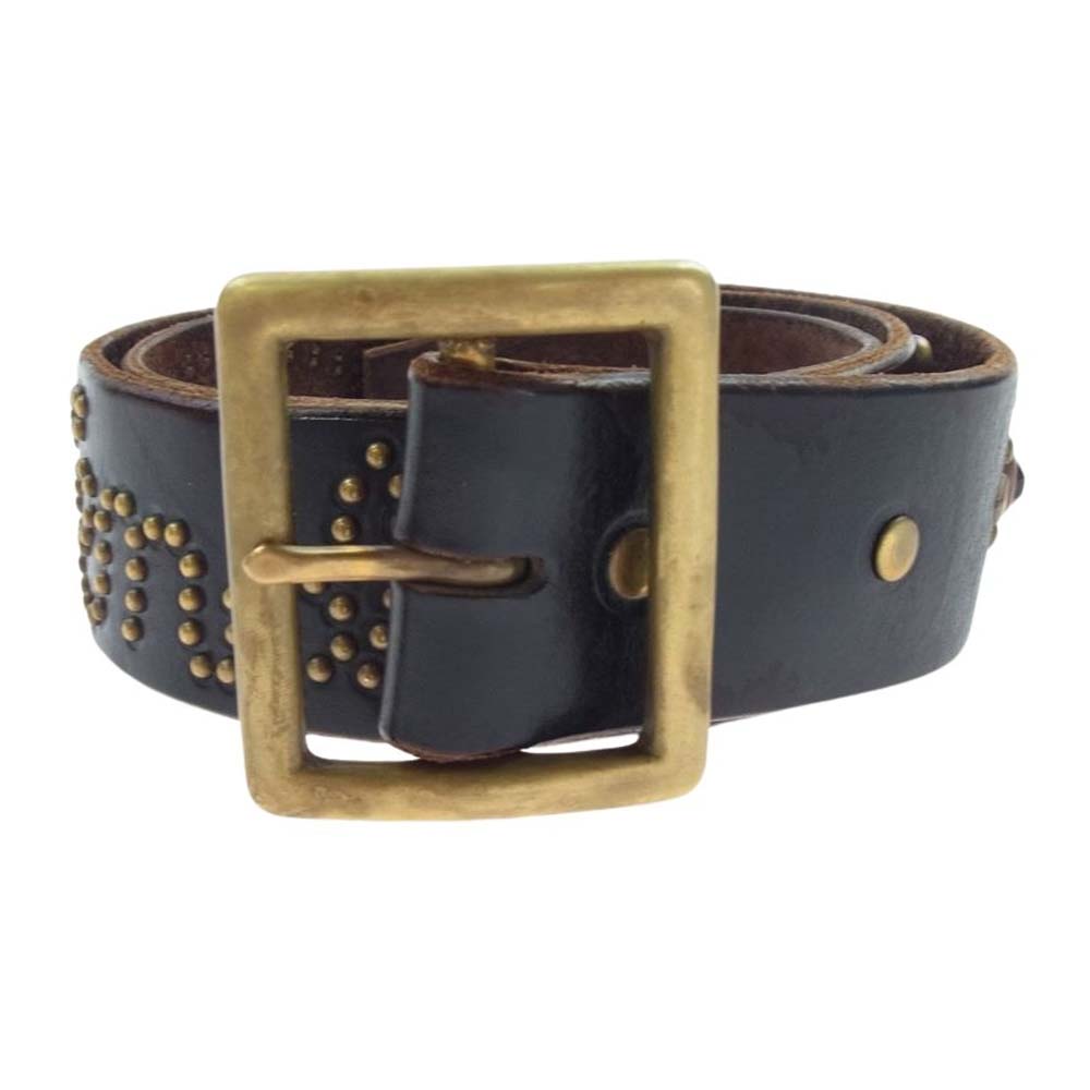 TENDERLOIN テンダーロイン HTC STUD BELT スタッズ レザー ベルト ダークブラウン系 L【中古】