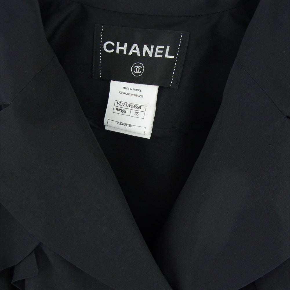 CHANEL シャネル P37216V24958 フランス製 シルク ロゴ 装飾 ライオンボタン ベルテッドトレンチコート ブラック系 36【中古】