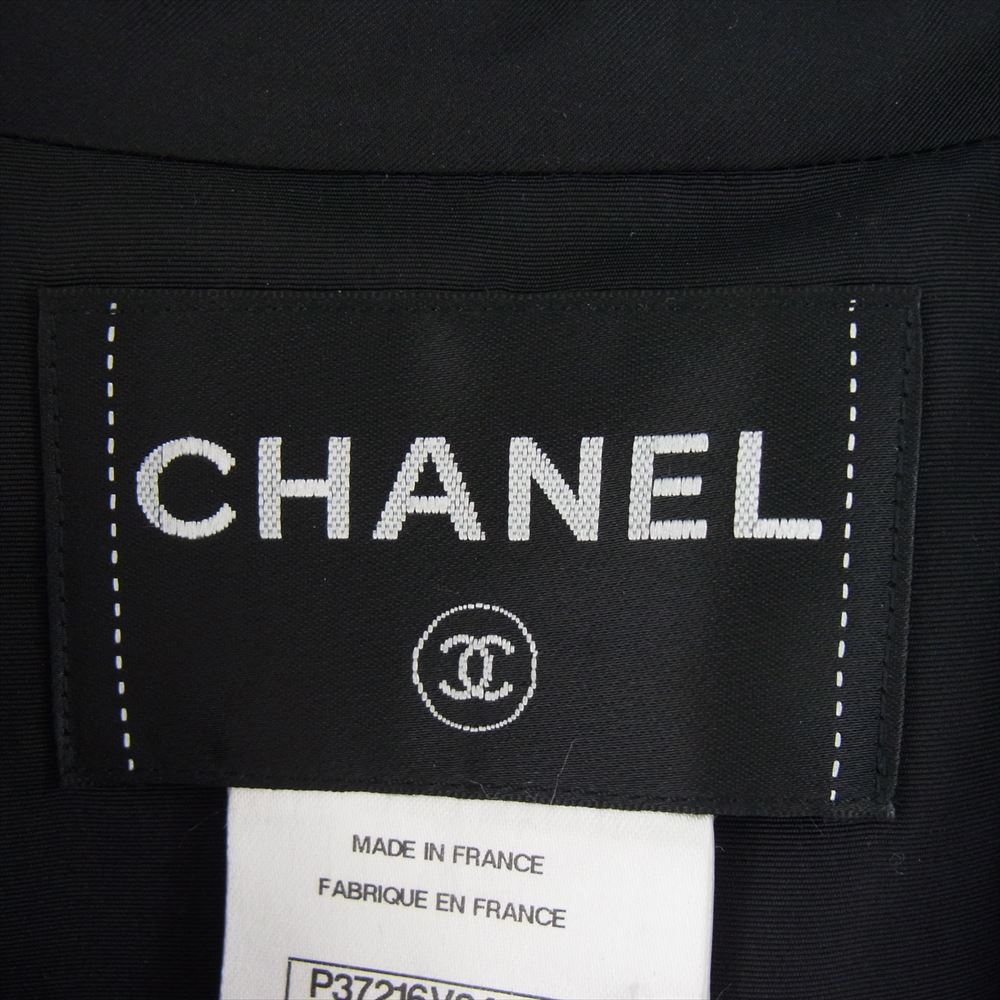 CHANEL シャネル P37216V24958 フランス製 シルク ロゴ 装飾 ライオンボタン ベルテッドトレンチコート ブラック系 36【中古】