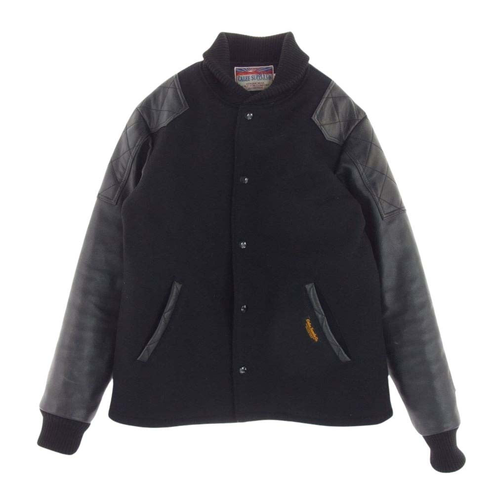 CALEE キャリー 14AW 10周年記念 袖レザー切替 裏地キルティング 中綿 スタジャン ファラオ ジャケット ブラック系 L【中古】