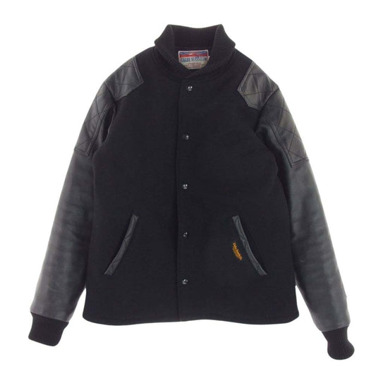 CALEE キャリー 14AW 10周年記念 袖レザー切替 裏地キルティング 中綿 スタジャン ファラオ ジャケット ブラック系 L【中古】