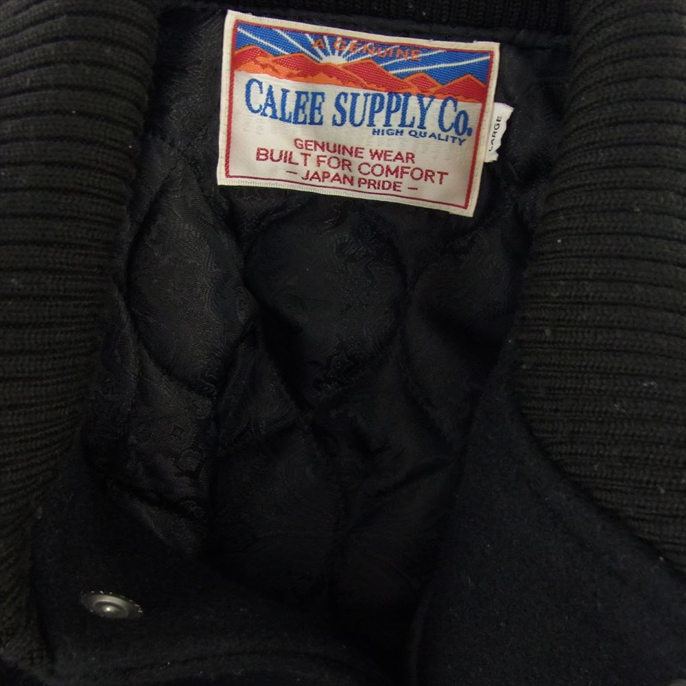 CALEE キャリー 14AW 10周年記念 袖レザー切替 裏地キルティング 中綿 スタジャン ファラオ ジャケット ブラック系 L【中古】