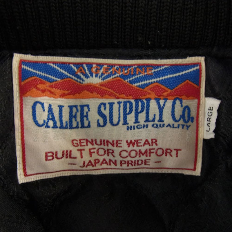 CALEE キャリー 14AW 10周年記念 袖レザー切替 裏地キルティング 中綿 スタジャン ファラオ ジャケット ブラック系 L【中古】