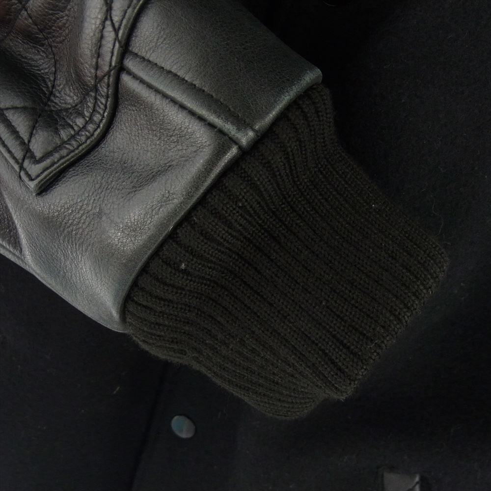 CALEE キャリー 14AW 10周年記念 袖レザー切替 裏地キルティング 中綿 スタジャン ファラオ ジャケット ブラック系 L【中古】