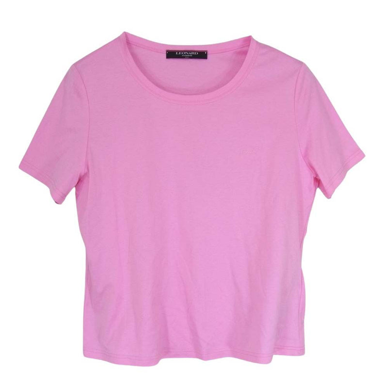 レオナールファッションパリス ワンポイント ロゴ 半袖 Tシャツ カットソー ピンク系 LL【中古】