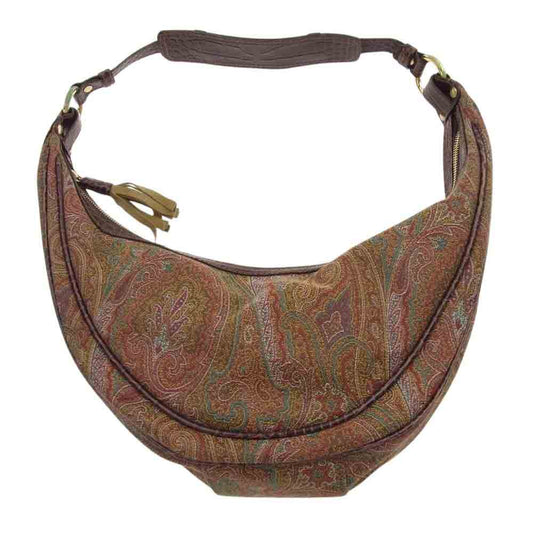 ETRO エトロ ペイズリー柄 ハーフムーン ワンショルダーバッグ ハンドバッグ レッド系 ブラウン系【中古】