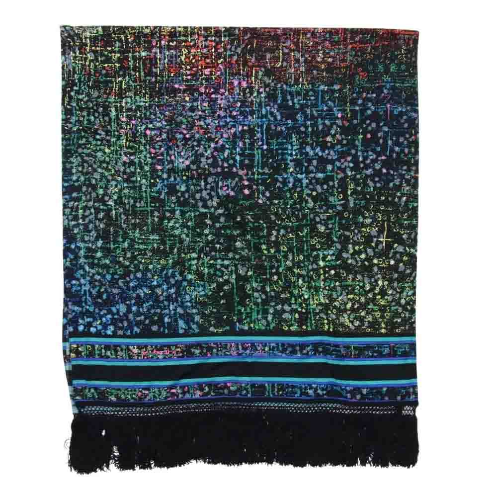 レオナールファッションパリス フリンジ 総柄 スカーフ マフラー ショール ブラック系【美品】【中古】