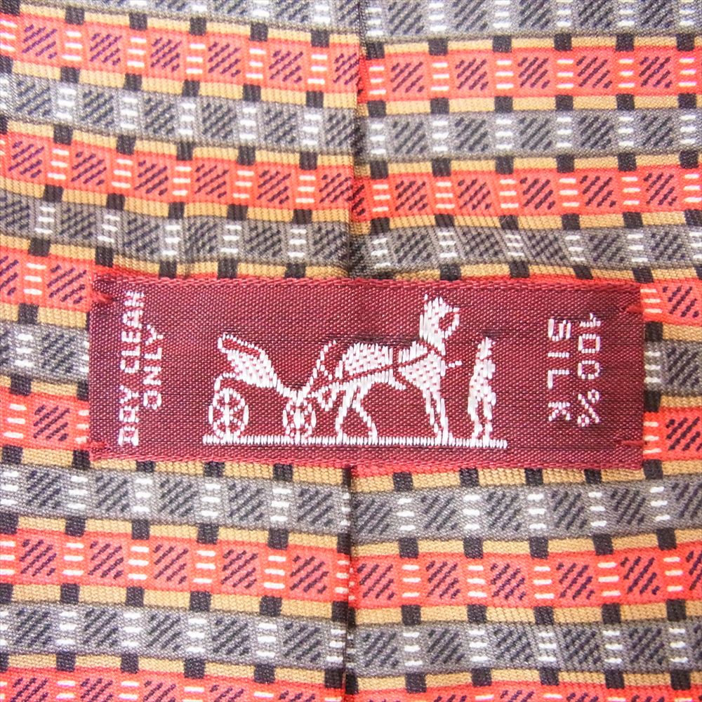 HERMES エルメス チェック柄 ネクタイ レッド系【美品】【中古】