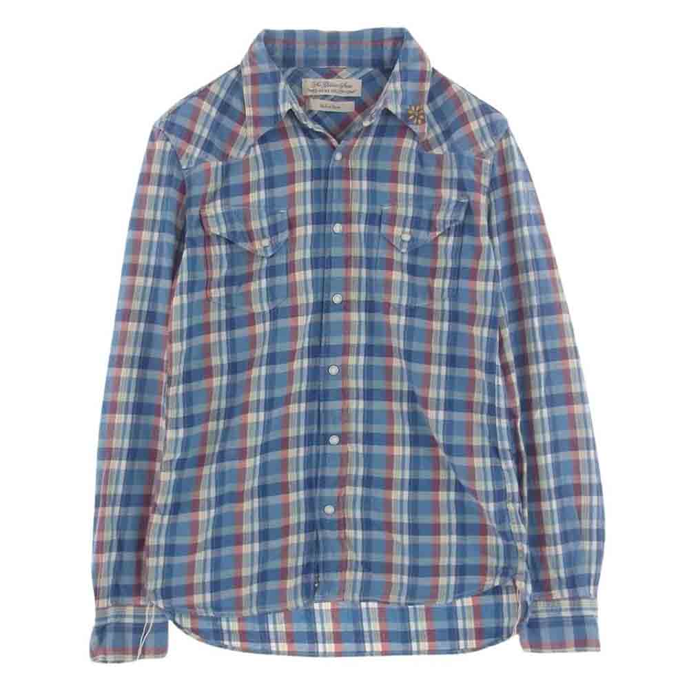 REMI RELIEF レミレリーフ フラワースタッズ チェック 長袖 ウエスタンシャツ ブルー系 L【中古】
