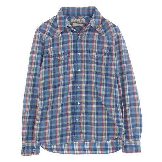 REMI RELIEF レミレリーフ フラワースタッズ チェック 長袖 ウエスタンシャツ ブルー系 L【中古】