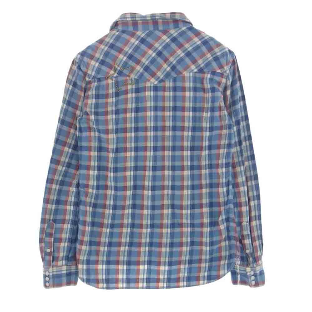 REMI RELIEF レミレリーフ フラワースタッズ チェック 長袖 ウエスタンシャツ ブルー系 L【中古】