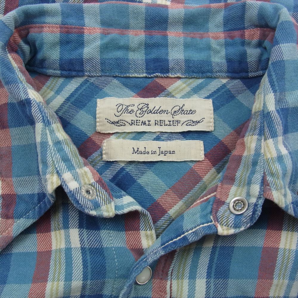 REMI RELIEF レミレリーフ フラワースタッズ チェック 長袖 ウエスタンシャツ ブルー系 L【中古】
