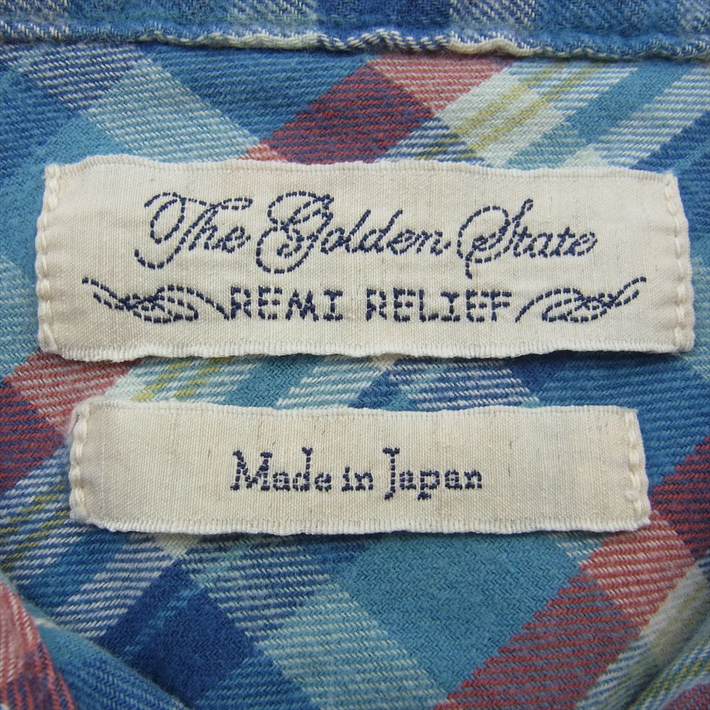 REMI RELIEF レミレリーフ フラワースタッズ チェック 長袖 ウエスタンシャツ ブルー系 L【中古】