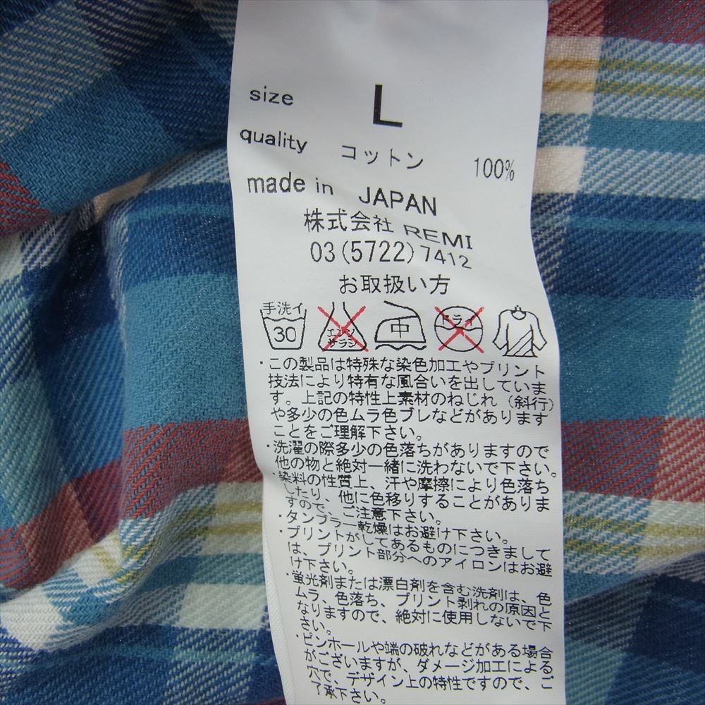 REMI RELIEF レミレリーフ フラワースタッズ チェック 長袖 ウエスタンシャツ ブルー系 L【中古】