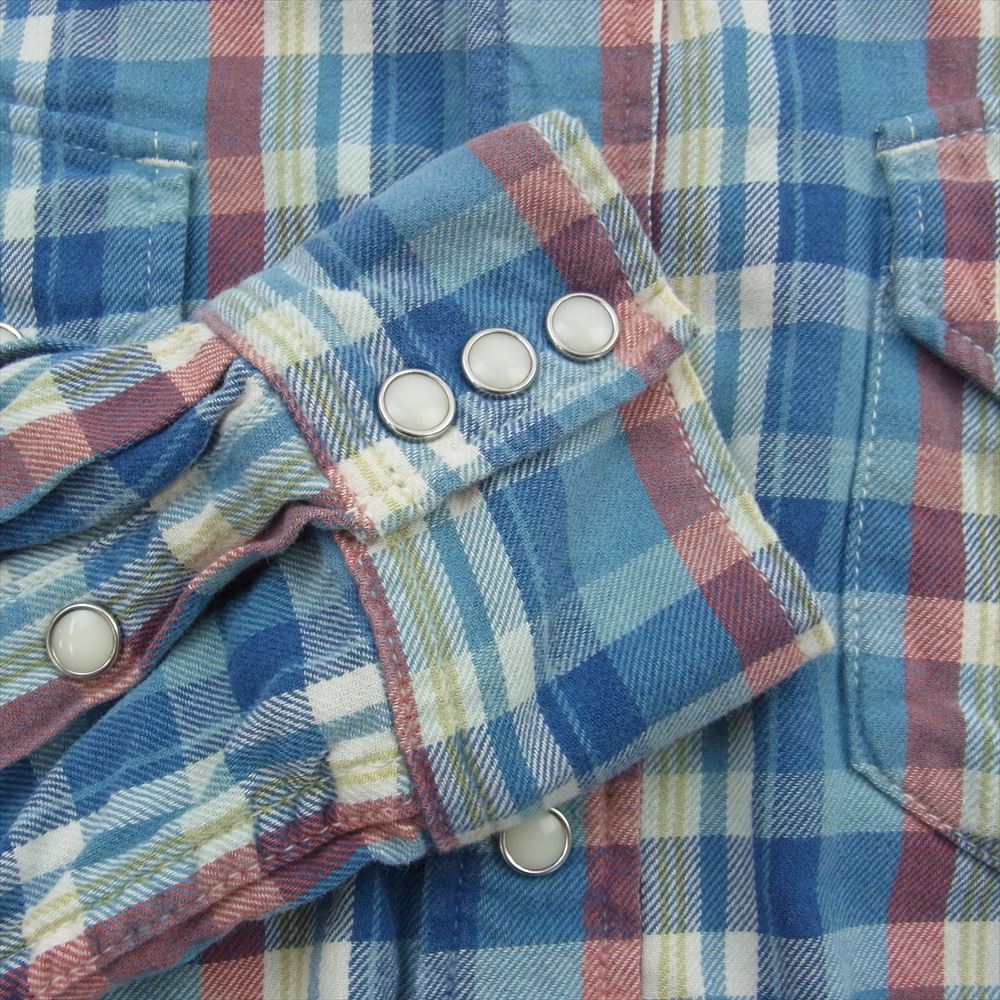 REMI RELIEF レミレリーフ フラワースタッズ チェック 長袖 ウエスタンシャツ ブルー系 L【中古】