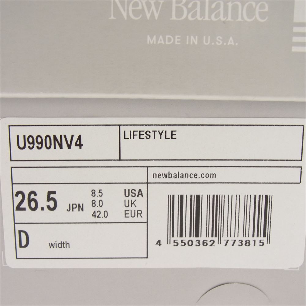 NEW BALANCE ニューバランス U990NV4 USA製 990V4 Navy スエード メッシュ スニーカー ネイビー系 26.5cm【新古品】【未使用】【中古】