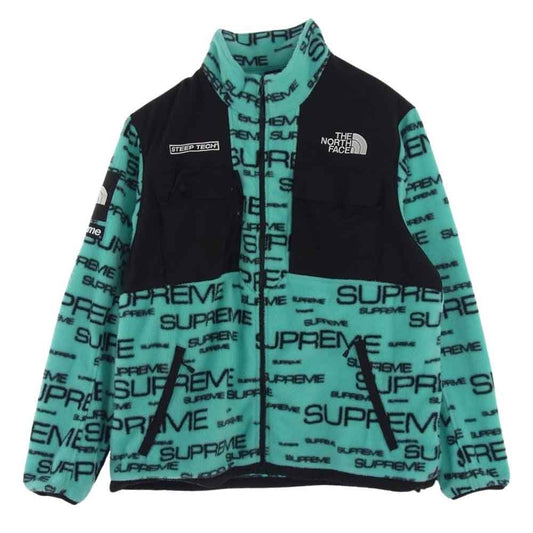 Supreme シュプリーム 21AW NA52101I × THE NORTH FACE ノースフェイス Steep Tech Fleece Jacket スティープ テックフリース ジャケット 総柄 総ロゴ ライトブルー系 XL【中古】