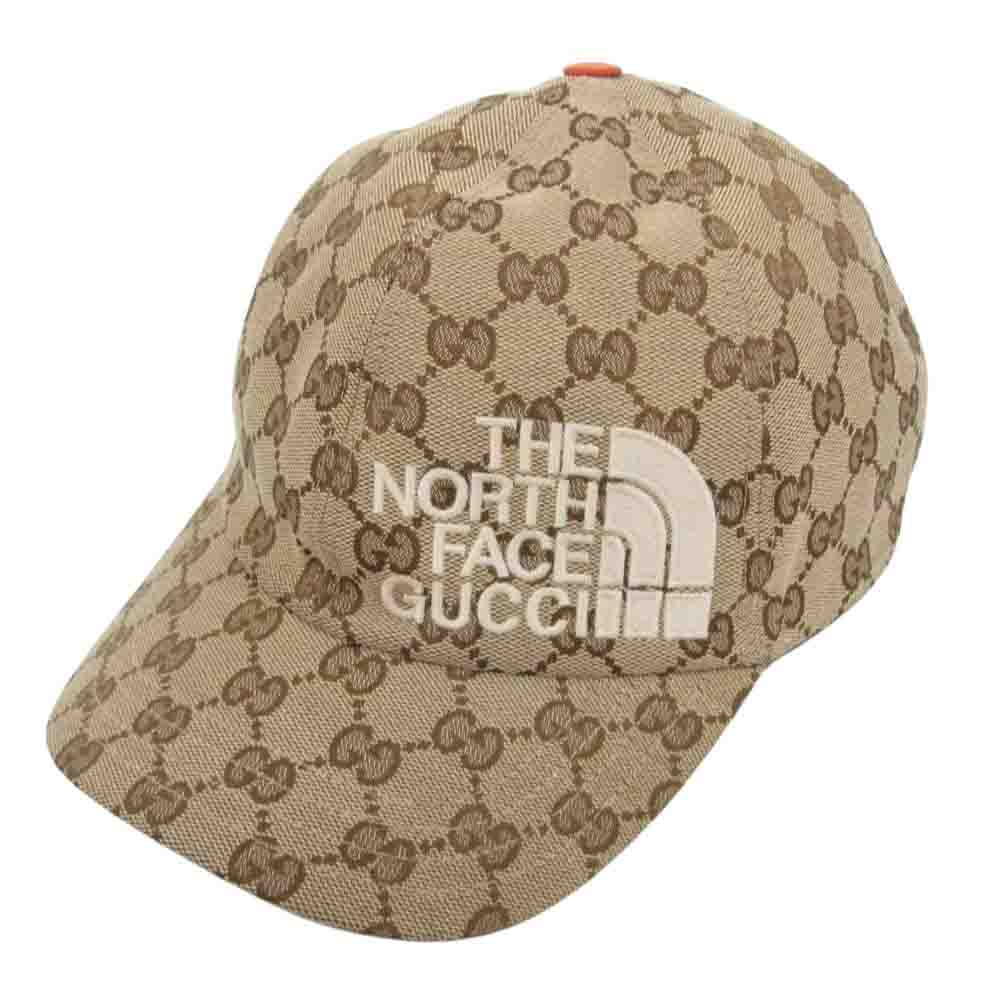 GUCCI グッチ 21AW 672155 4HAJR × THE NORTH FACE ノースフェイス GG ロゴ刺繍 総柄 ベースボール キャップ 帽子 ブラウン系 XL【中古】