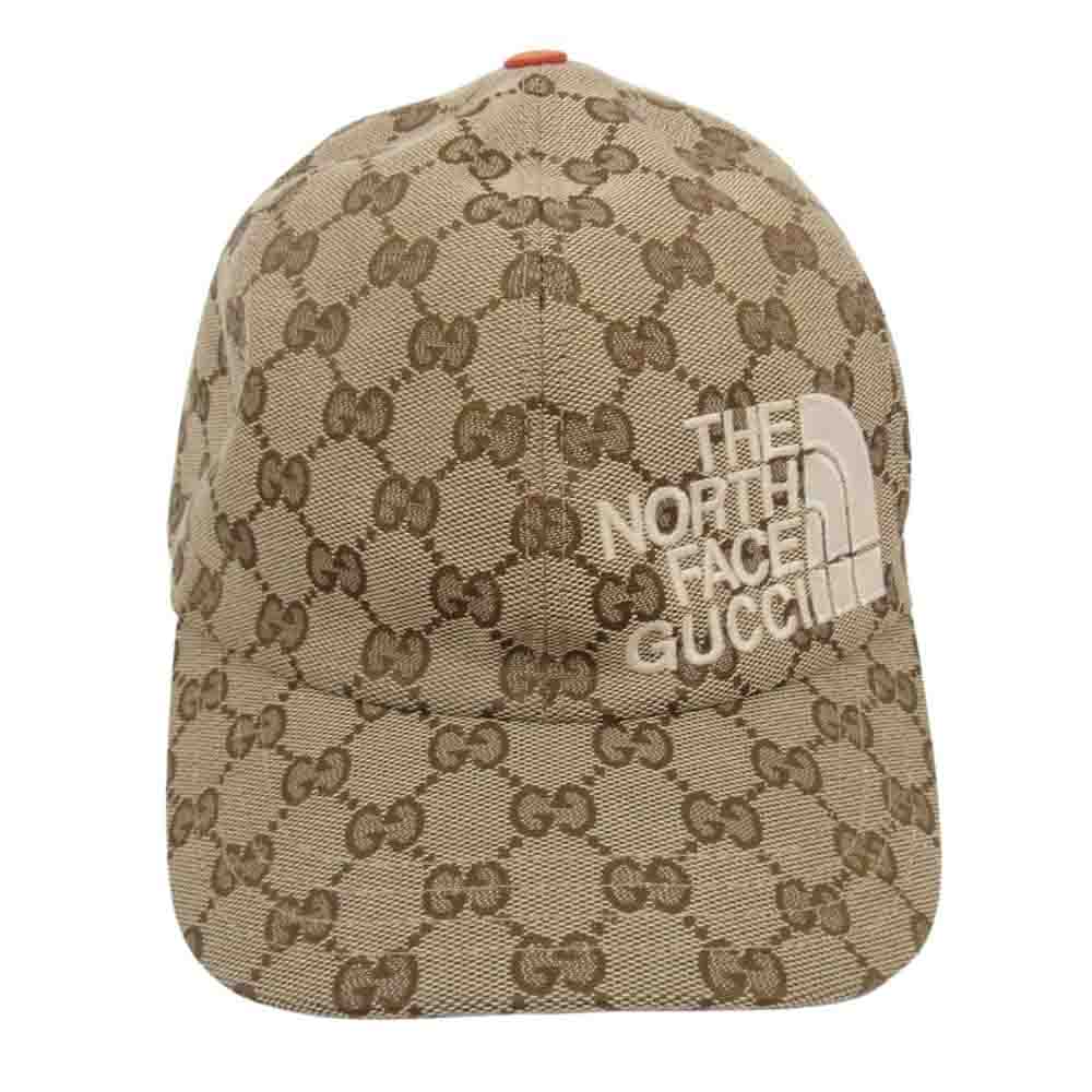 GUCCI グッチ 21AW 672155 4HAJR × THE NORTH FACE ノースフェイス GG ロゴ刺繍 総柄 ベースボール キャップ 帽子 ブラウン系 XL【中古】