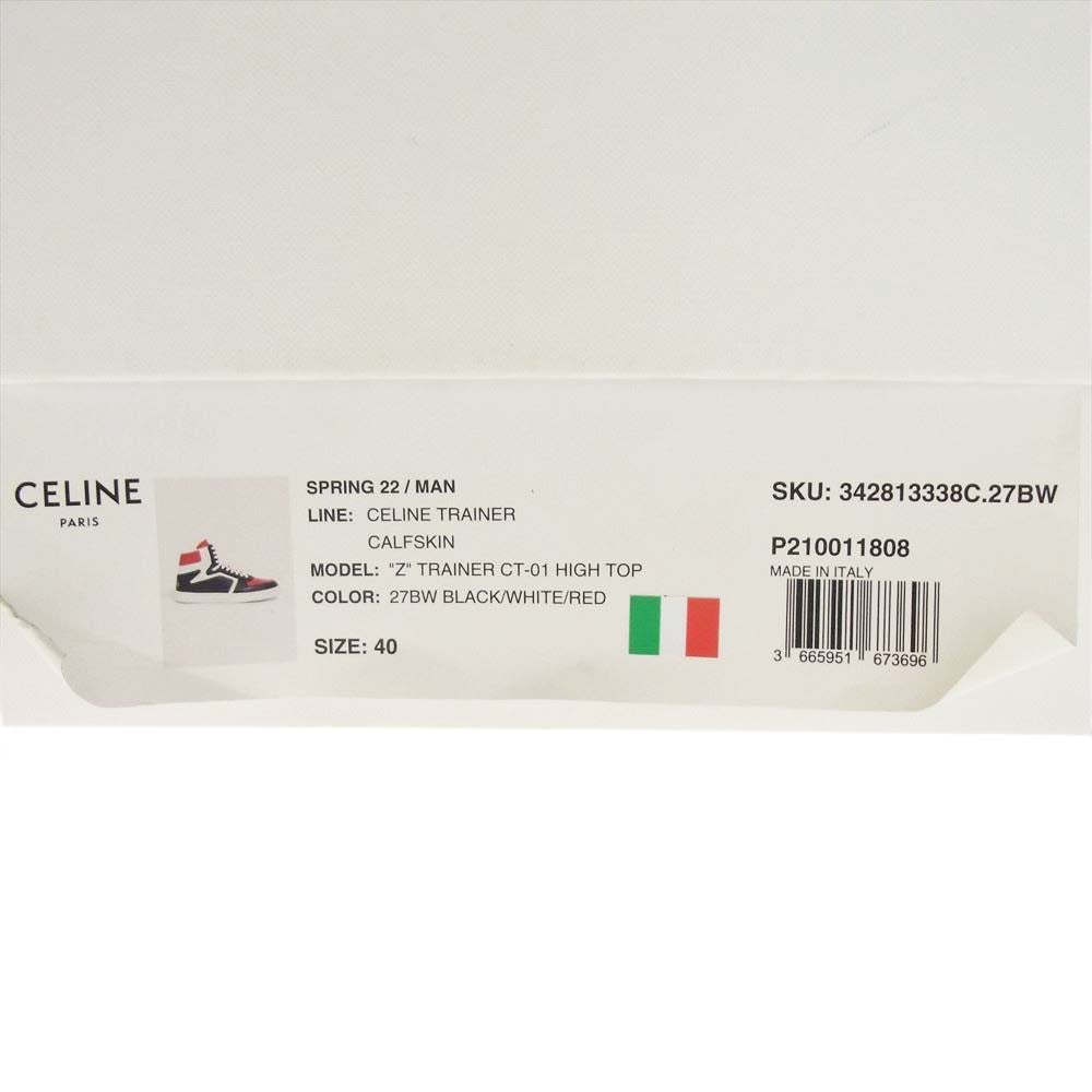 CELINE セリーヌ 22SS TRAINER CT-01 HIGH TOP トレーナー ハイ トップ ハイカット スニーカー ブラック系 レッド系 ホワイト系 40【新古品】【未使用】【中古】
