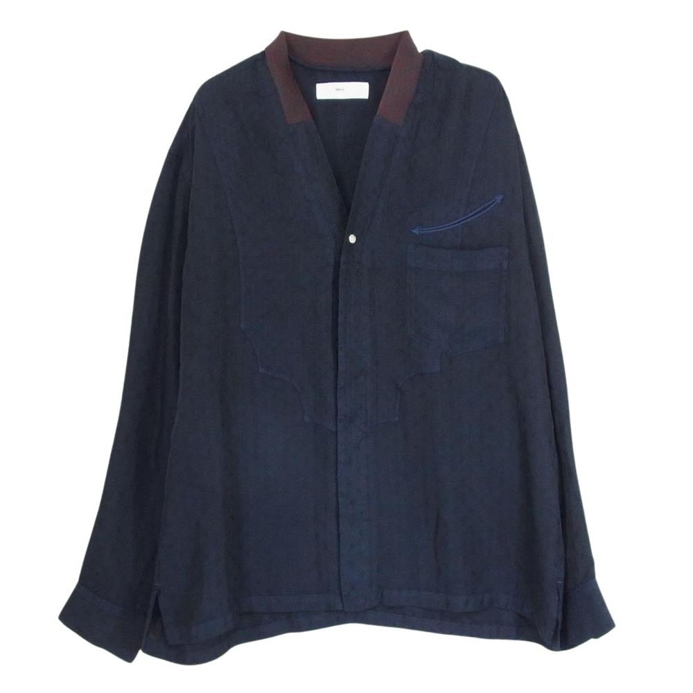 TOGA トーガ TV21-FJ308 VIRILIS キュプラ レーヨン ノーカラー 長袖 シャツ ネイビー系 46【美品】【中古】