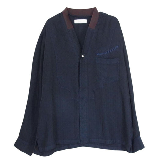 TOGA トーガ TV21-FJ308 VIRILIS キュプラ レーヨン ノーカラー 長袖 シャツ ネイビー系 46【美品】【中古】