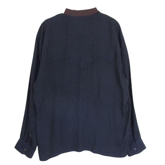 TOGA トーガ TV21-FJ308 VIRILIS キュプラ レーヨン ノーカラー 長袖 シャツ ネイビー系 46【美品】【中古】