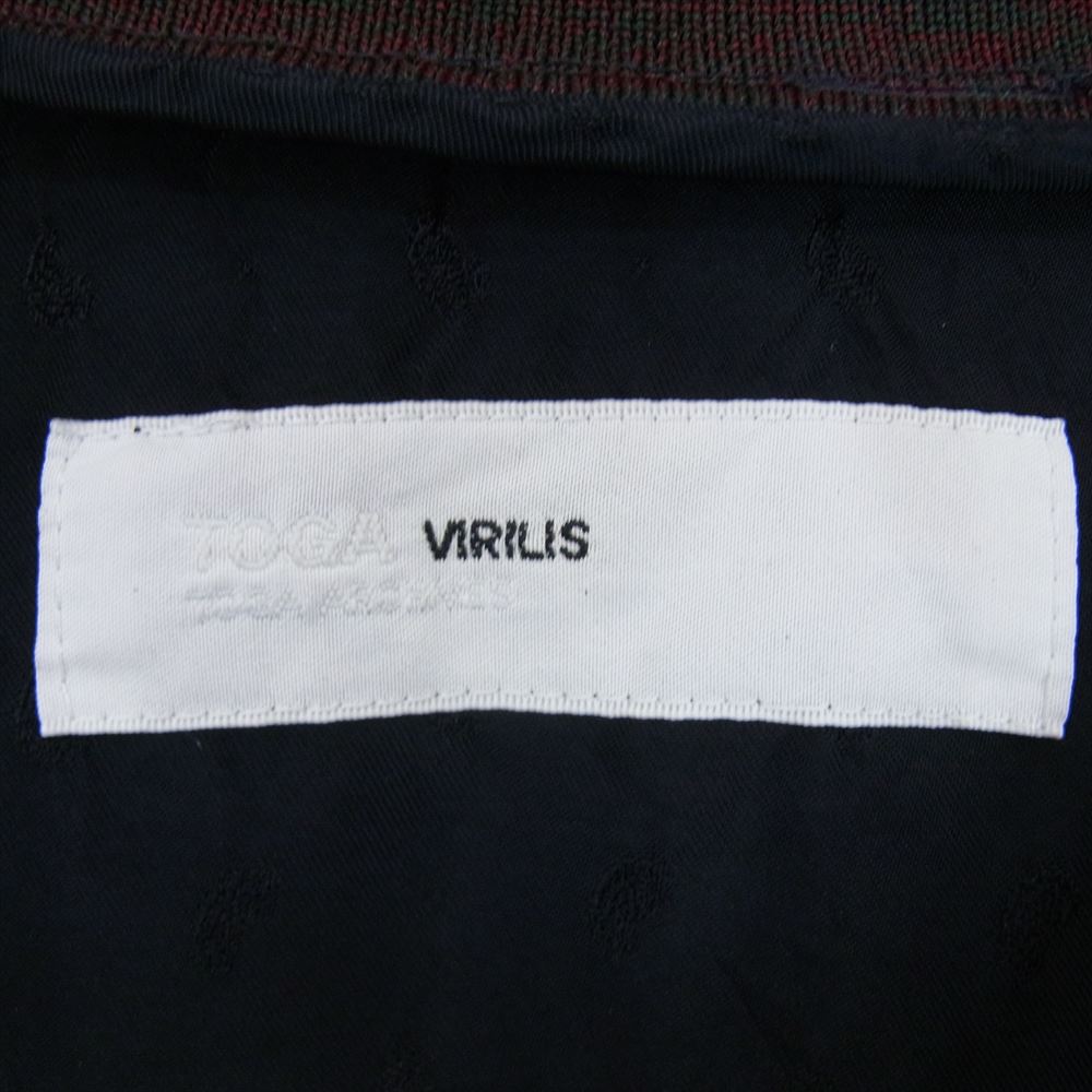 TOGA トーガ TV21-FJ308 VIRILIS キュプラ レーヨン ノーカラー 長袖 シャツ ネイビー系 46【美品】【中古】