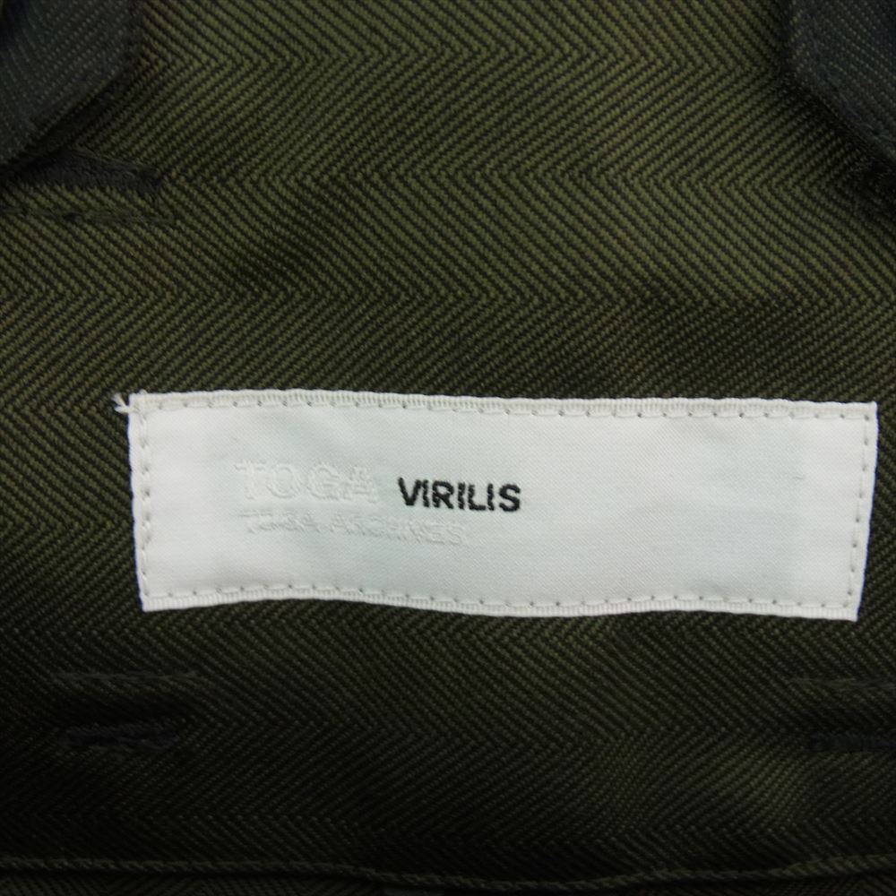 TOGA トーガ TV22-FI346 VIRILIS サスペンダー ストライプ ボトム パンツ ダークカーキ系 44【美品】【中古】