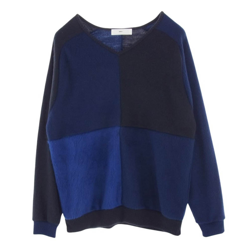 TOGA トーガ TV12-JK337 VIRILIS パネルド シャギー ジャージー プルオーバー ニット ブラック系 ブルー系 46【美品】【中古】