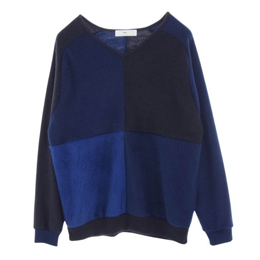 TOGA トーガ TV12-JK337 VIRILIS パネルド シャギー ジャージー プルオーバー ニット ブラック系 ブルー系 46【美品】【中古】