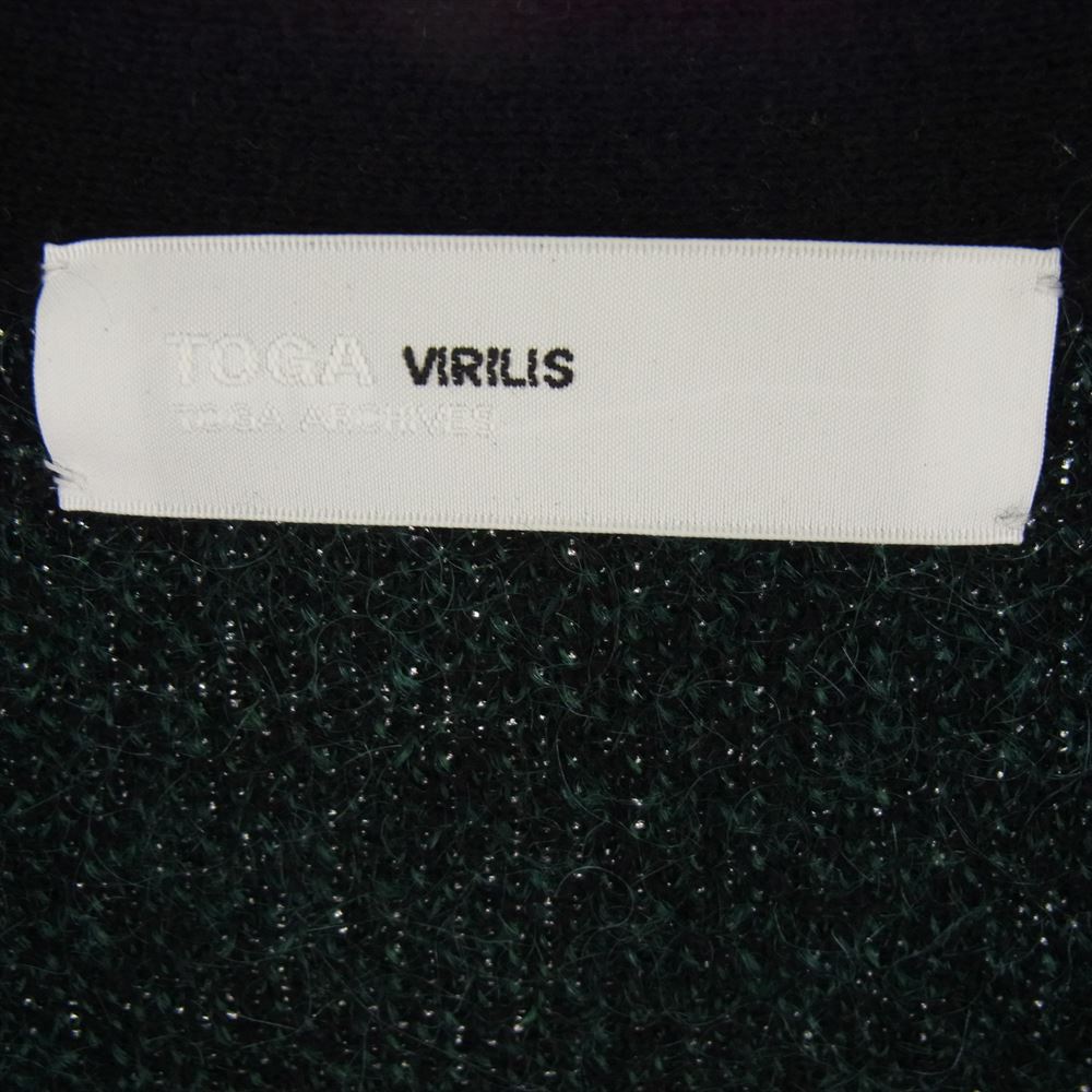 TOGA トーガ TV12-XC306 VIRILIS ウール ジップアップ グラデーション ロゴ ニット カーディガン グリーン系 46【美品】【中古】