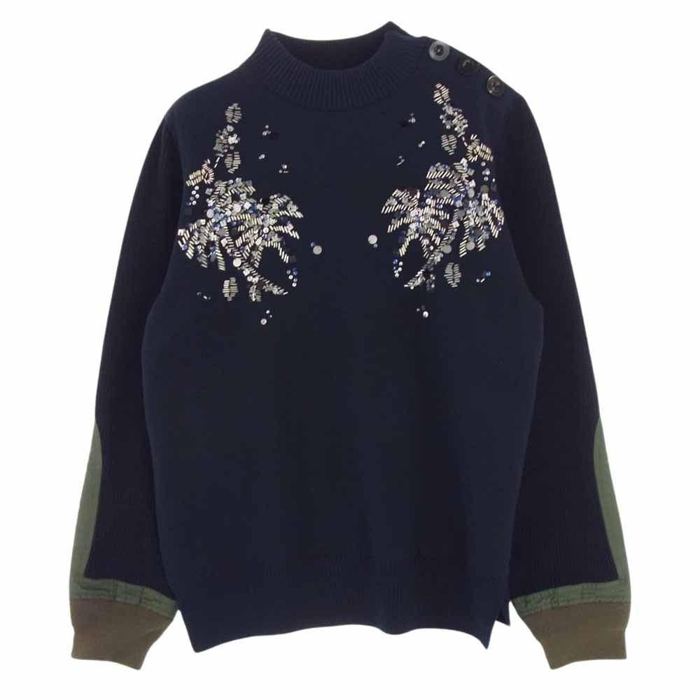 Sacai サカイ 20-02225M スパンコールドッキング ニット セーター ネイビー系 1【中古】