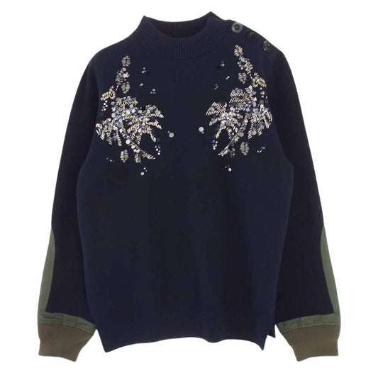Sacai サカイ 20-02225M スパンコールドッキング ニット セーター ネイビー系 1【中古】