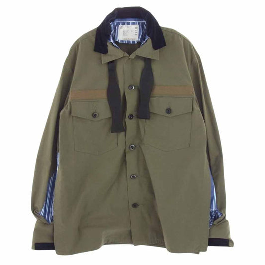 Sacai サカイ 20SS 20-02218M FABRIC COMBO SHRTS ファブリック コンボ シャツ ジャケット カーキ系 1【中古】