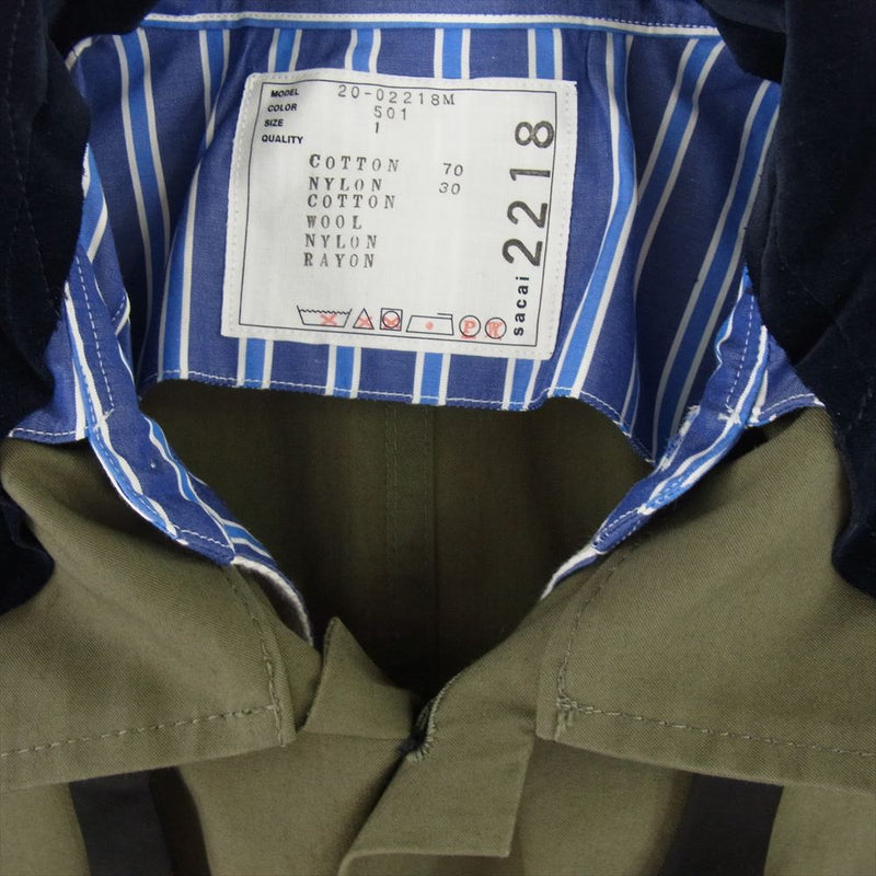 Sacai サカイ 20SS 20-02218M FABRIC COMBO SHRTS ファブリック コンボ シャツ ジャケット カーキ系 1【中古】