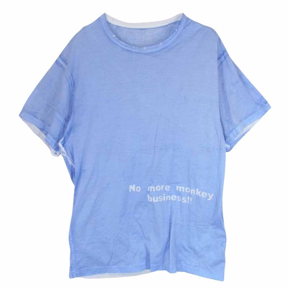 Yohji Yamamoto POUR HOMME ヨウジヤマモトプールオム HG-T12-063 NO more monkey business メッセージ プリント 半袖 Tシャツ ライトブルー系 3【中古】