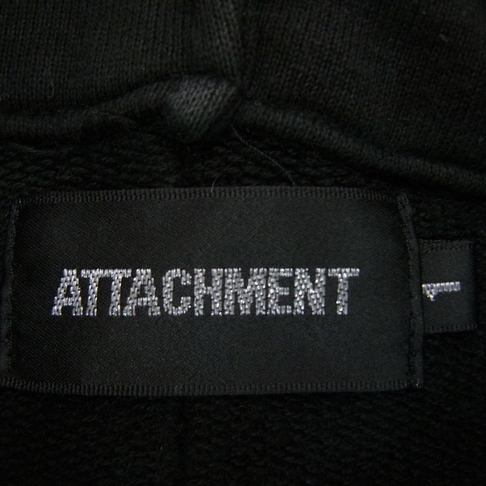 ATTACHMENT アタッチメント レザーコード ショート丈 フルジップ パーカー ジップアップ フーディ ブラック系 1【中古】