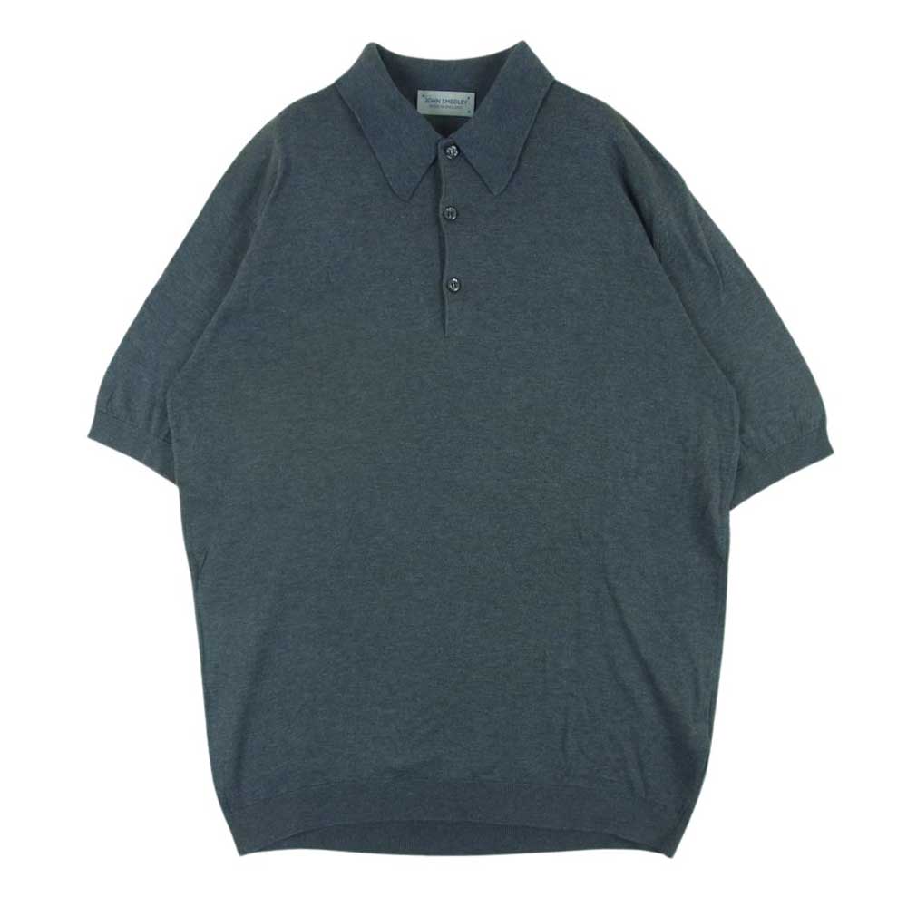 JOHN SMEDLEY ジョンスメドレー シーアイランド コットン ニット 半袖 ポロ シャツ グレー系 M【美品】【中古】