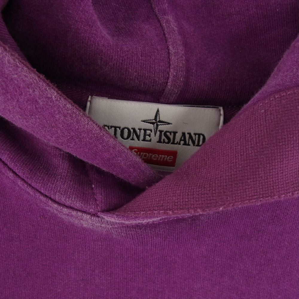 Supreme シュプリーム 19SS × Stone Island Hooded Sweatshirt ストーンアイランド ロゴ刺繍 ワッペンロゴ スウェット プルオーバー スウェット パーカー パープル系 M【中古】