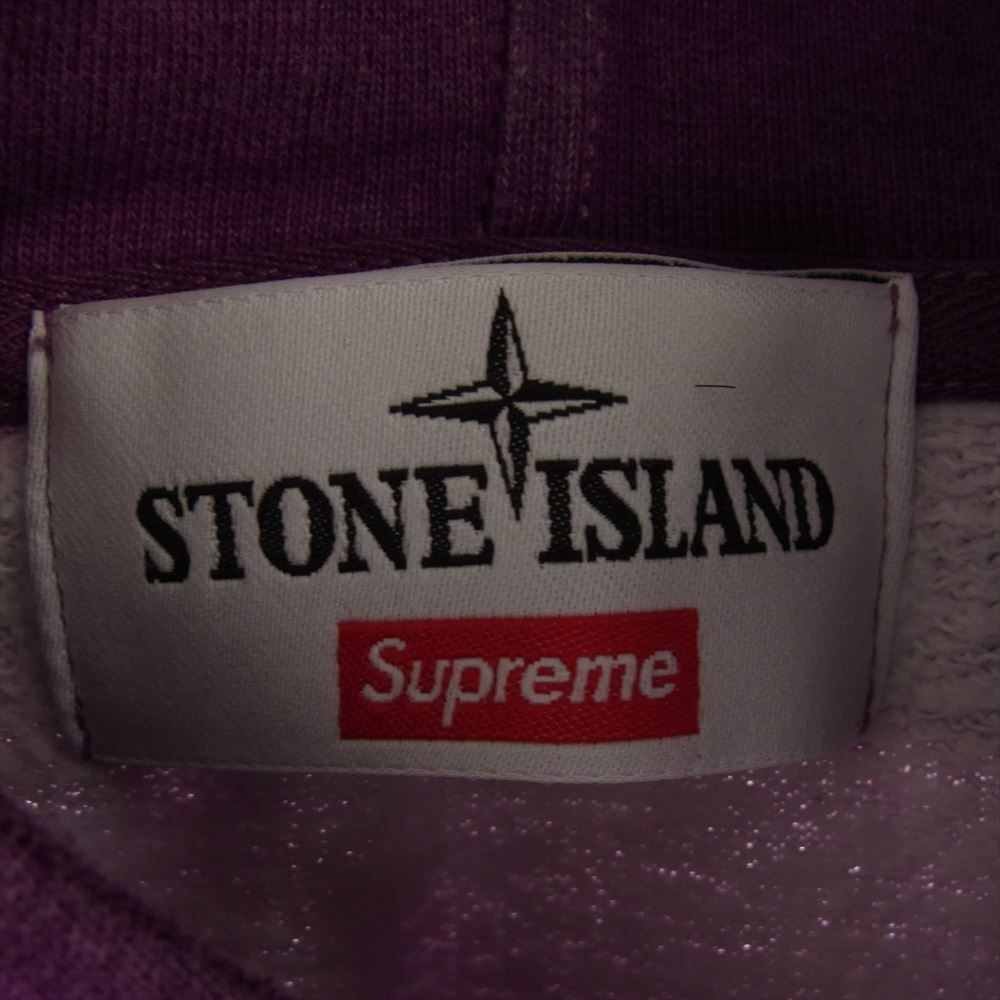 Supreme シュプリーム 19SS × Stone Island Hooded Sweatshirt ストーンアイランド ロゴ刺繍 ワッペンロゴ スウェット プルオーバー スウェット パーカー パープル系 M【中古】