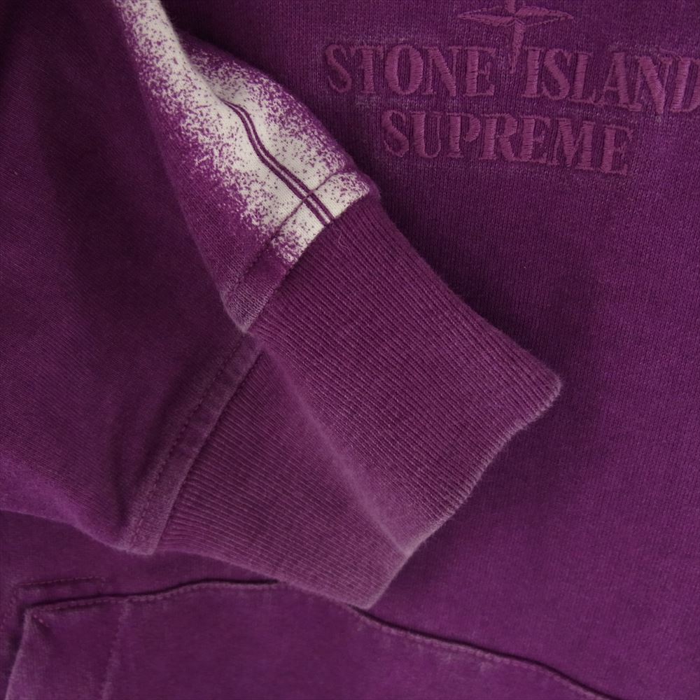 Supreme シュプリーム 19SS × Stone Island Hooded Sweatshirt ストーンアイランド ロゴ刺繍 ワッペンロゴ スウェット プルオーバー スウェット パーカー パープル系 M【中古】