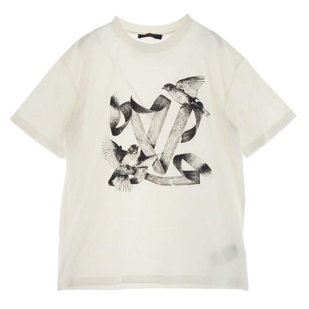 LOUIS VUITTON ルイ・ヴィトン 23AW RM232 NPG HPY83W  プリンテッド コットン 鳥 グラフィック 半袖 クルーネック Tシャツ  オフホワイト系 M【中古】