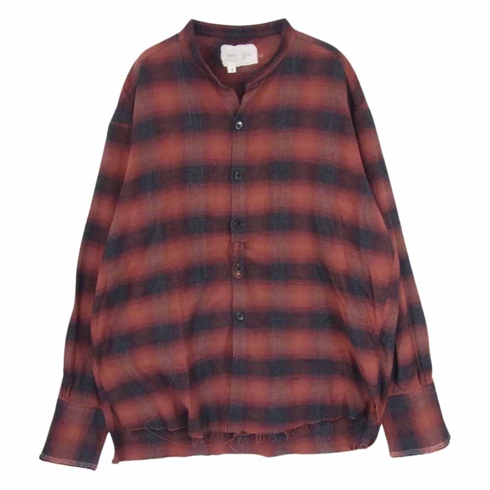 グレッグ ローレン RED PLAID STUDIO  カットオフ バンドカラー フランネル チェック シャツ レッド系 3【中古】