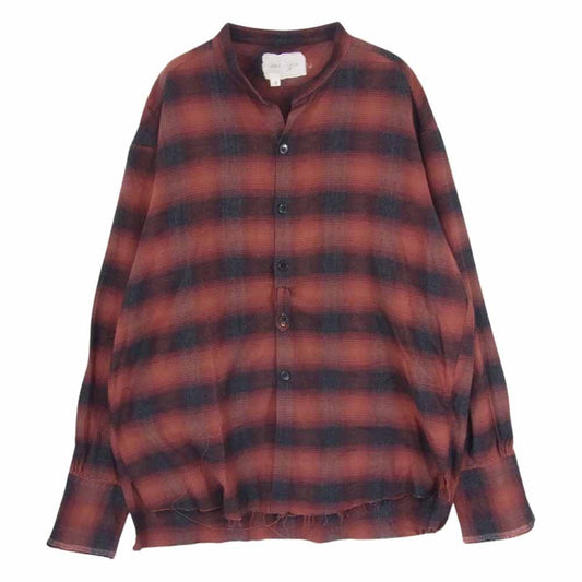 グレッグ ローレン RED PLAID STUDIO  カットオフ バンドカラー フランネル チェック シャツ レッド系 3【中古】