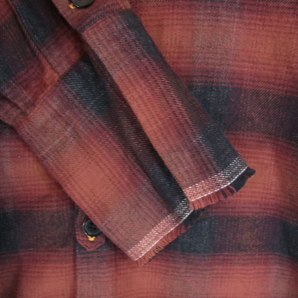 グレッグ ローレン RED PLAID STUDIO  カットオフ バンドカラー フランネル チェック シャツ レッド系 3【中古】