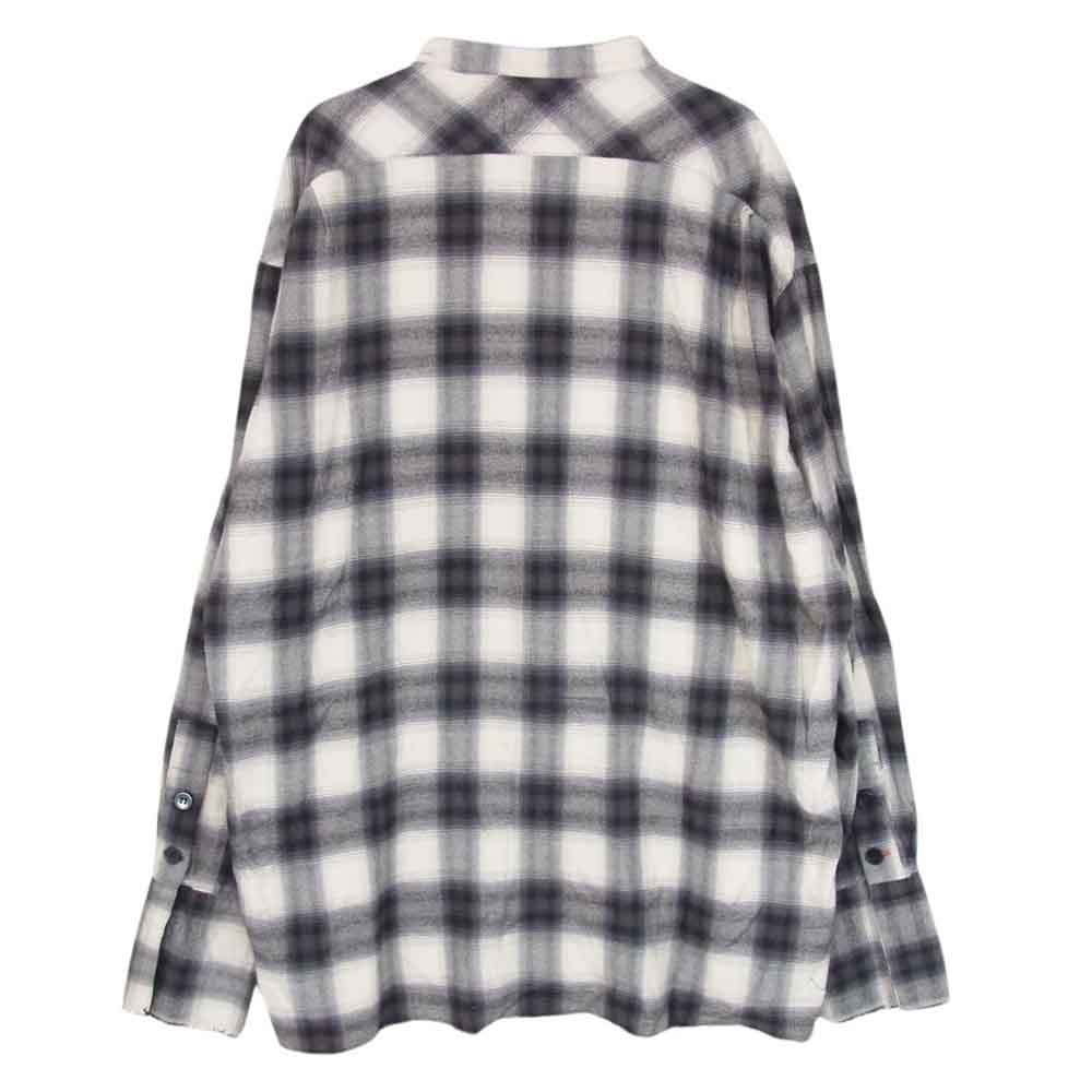グレッグ ローレン RED PLAID STUDIO  カットオフ バンドカラー フランネル チェック シャツ ホワイト ブラック系 3【中古】