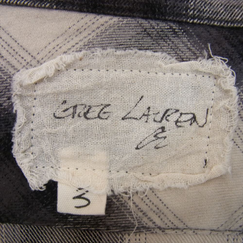 グレッグ ローレン RED PLAID STUDIO  カットオフ バンドカラー フランネル チェック シャツ ホワイト ブラック系 3【中古】